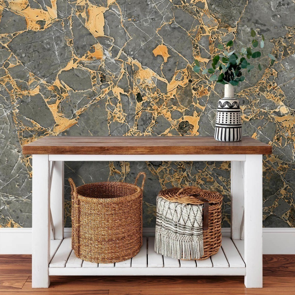 Papel de Parede Personalizado Mármore Dourado Cinzento Papel de Parede Personalizado Mármore Dourado Cinzento