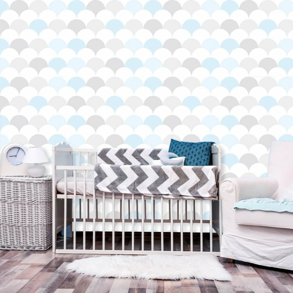 Papel de Parede Baby Geométrico Tons de Azul Pasteis