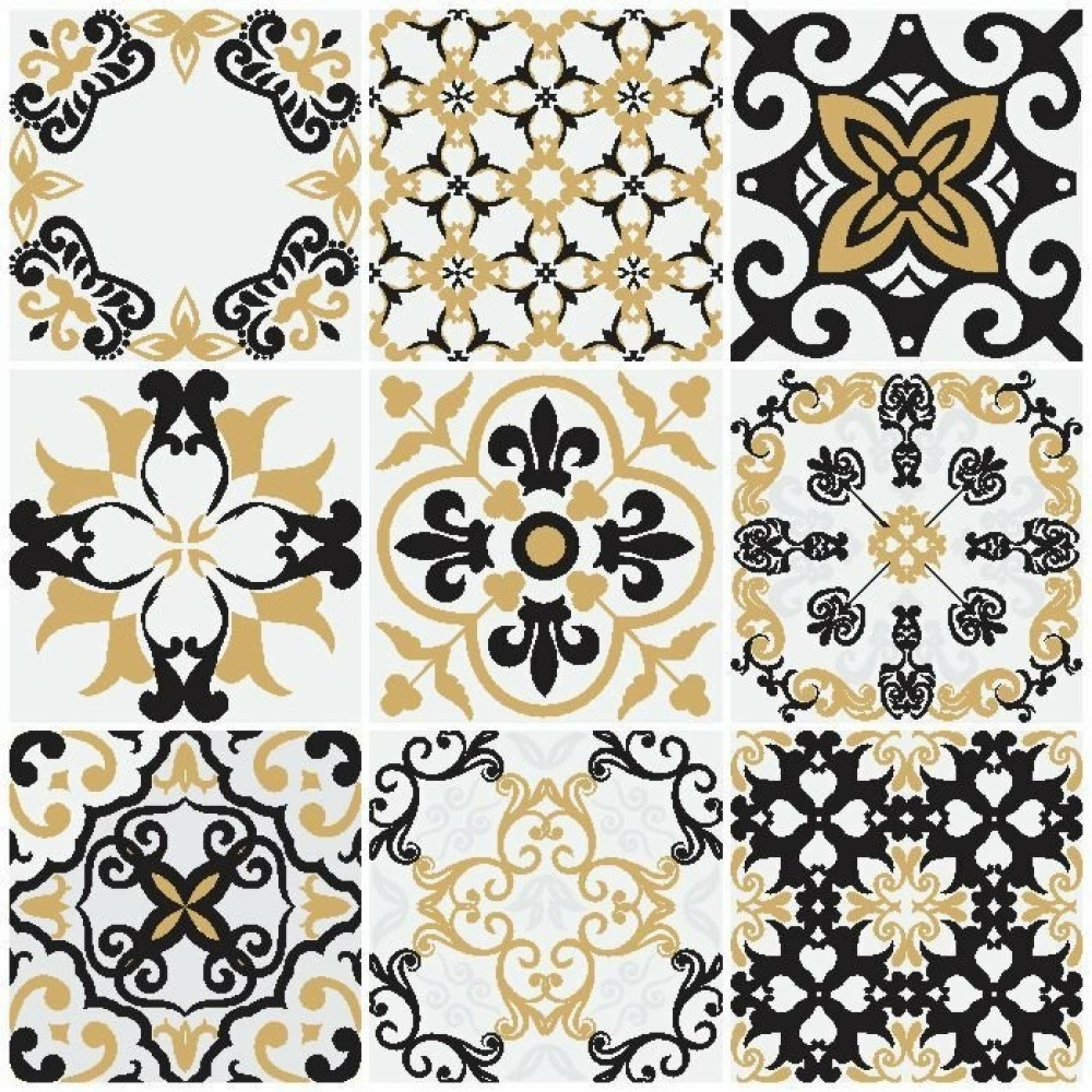 Adesivo de Azulejo Hidráulico Bege, Cinza e Preto