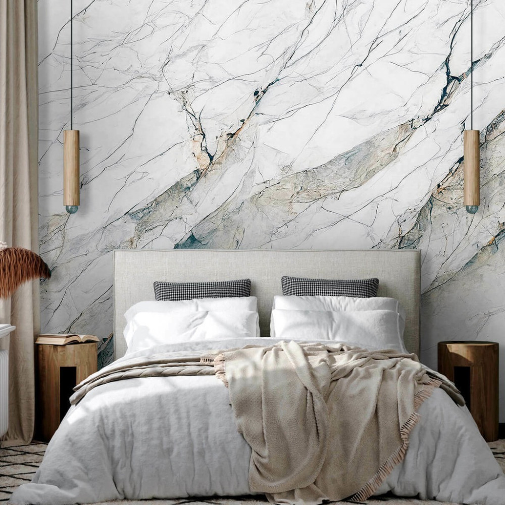 Papel de Parede Personalizado Mármore Branco Nebuloso Papel de Parede Personalizado Mármore Branco Nebuloso