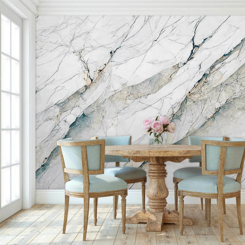 Papel de Parede Personalizado Mármore Branco Nebuloso Papel de Parede Personalizado Mármore Branco Nebuloso