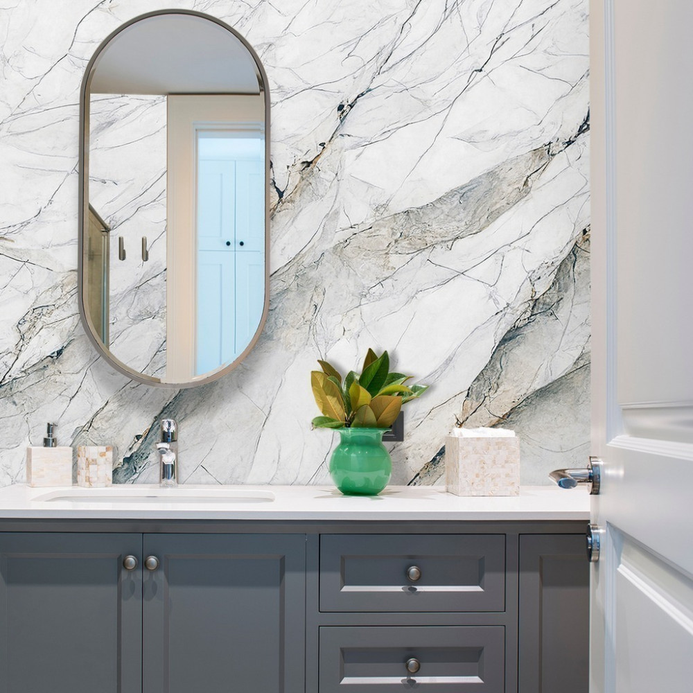 Papel de Parede Personalizado Mármore Branco Nebuloso Papel de Parede Personalizado Mármore Branco Nebuloso