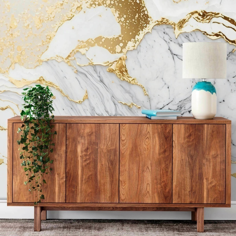 Papel de Parede Personalizado Mármore Alabastro com Dourado