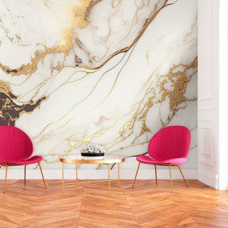Papel de Parede Personalizado Mármore Fusão de Ouro