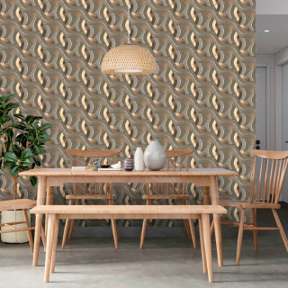 Papel de Parede Geométrico Curvas Dourada