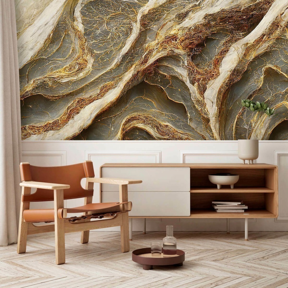 Papel de Parede Personalizado Mármore Rústico em Tons de Areia Papel de Parede Personalizado Mármore Rústico em Tons de Areia