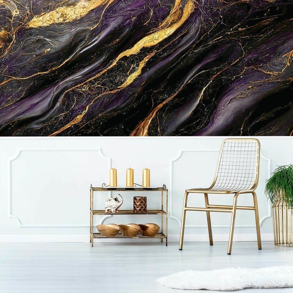 Papel de Parede Personalizado Mármore Pedra Negra Iluminada Papel de Parede Personalizado Mármore Pedra Negra Iluminada