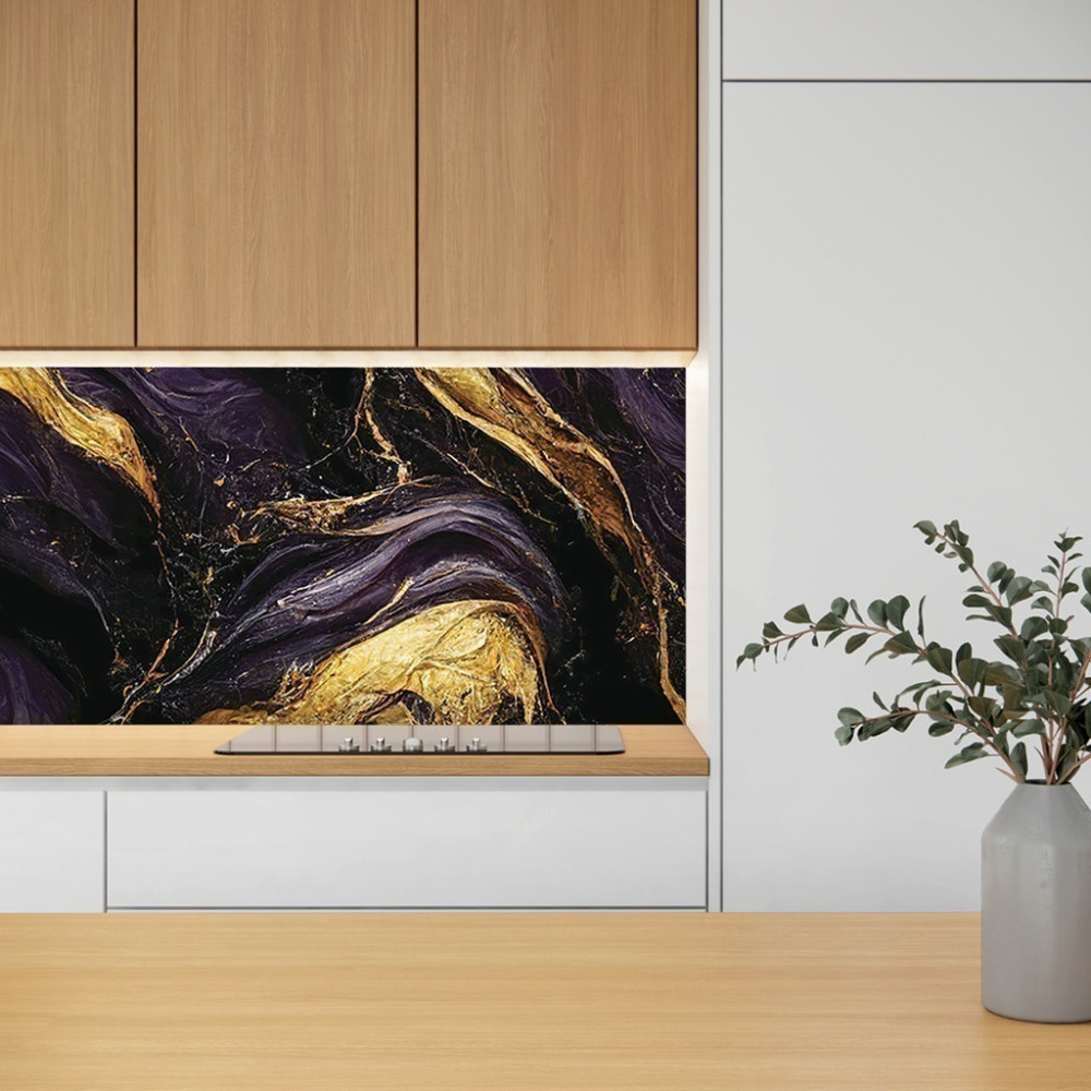 Papel de Parede Personalizado Mármore Ametista com Dourado