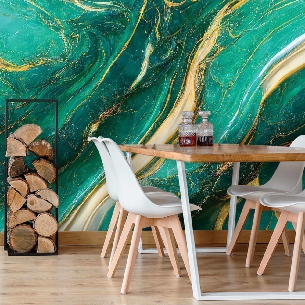 Papel de Parede Personalizado Mármore Jade com Dourado Papel de Parede Personalizado Mármore Jade com Dourado