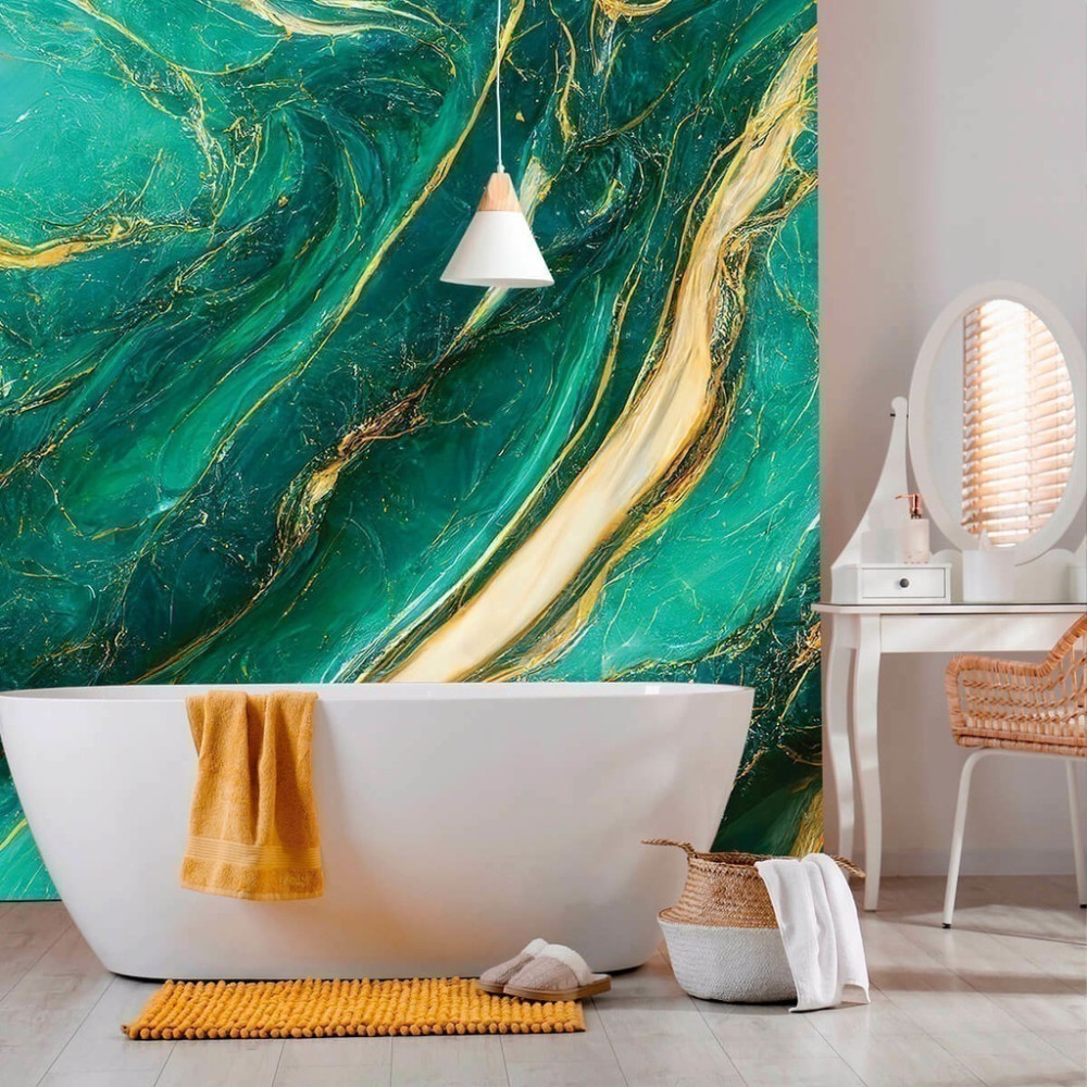 Papel de Parede Personalizado Mármore Jade com Dourado Papel de Parede Personalizado Mármore Jade com Dourado