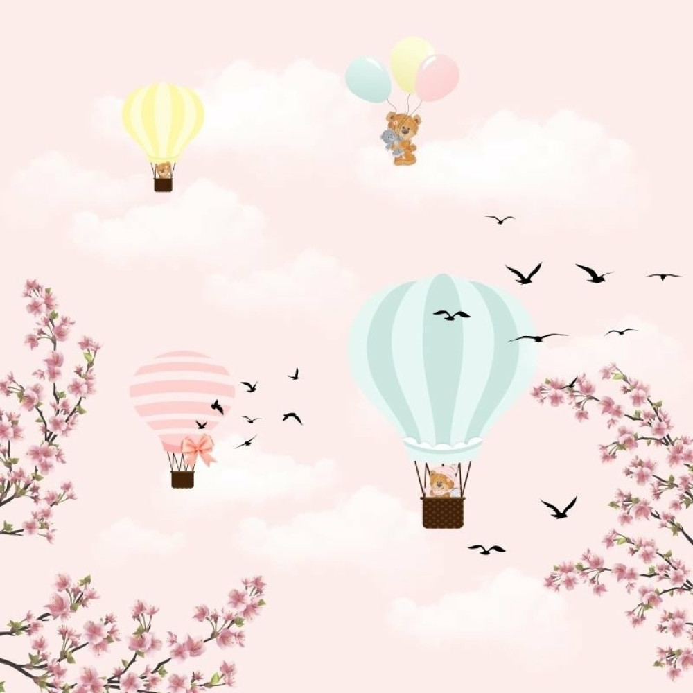 Papel de Parede Personalizado Céu Rosa com Balões Papel de Parede Personalizado Céu Rosa com Balões