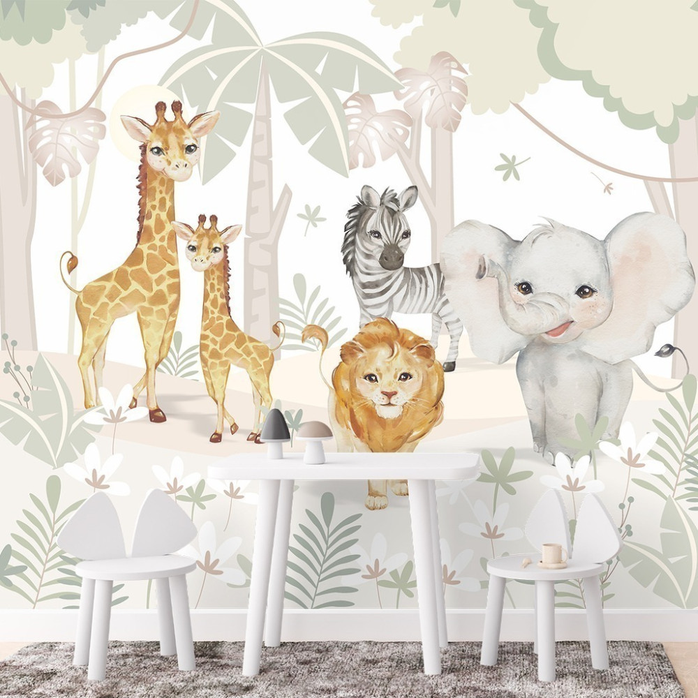 Papel De Parede Personalizado Selva Aquarela Cute