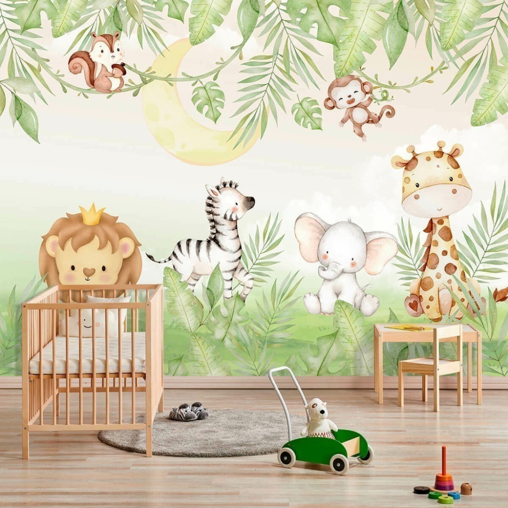 Papel De Parede Personalizado Amiguinhos Safári Na Floresta