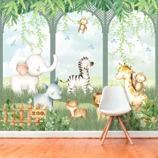 Papel De Parede Personalizado Zoo Baby Cute