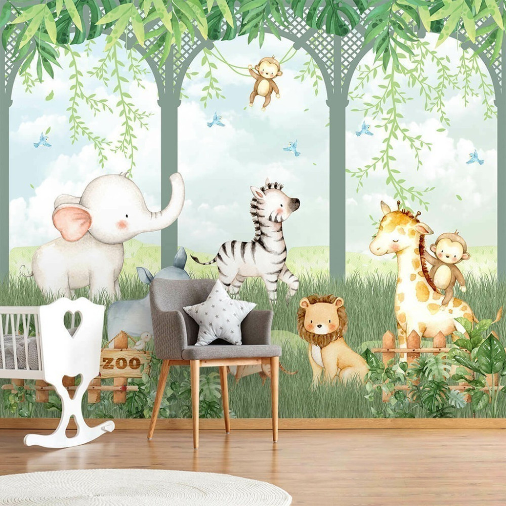 Papel De Parede Personalizado Zoo Baby Cute