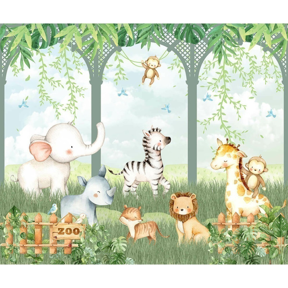 Papel De Parede Personalizado Zoo Baby Cute