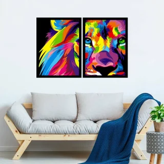 Kit Quadro Decorativo Leão Colorful