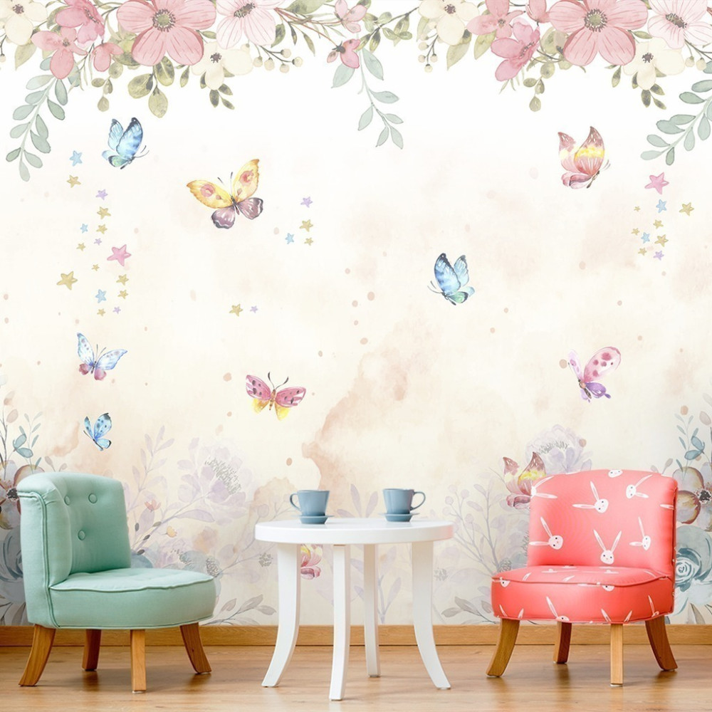 Papel de Parede Personalizado Infantil Floral Aquarela