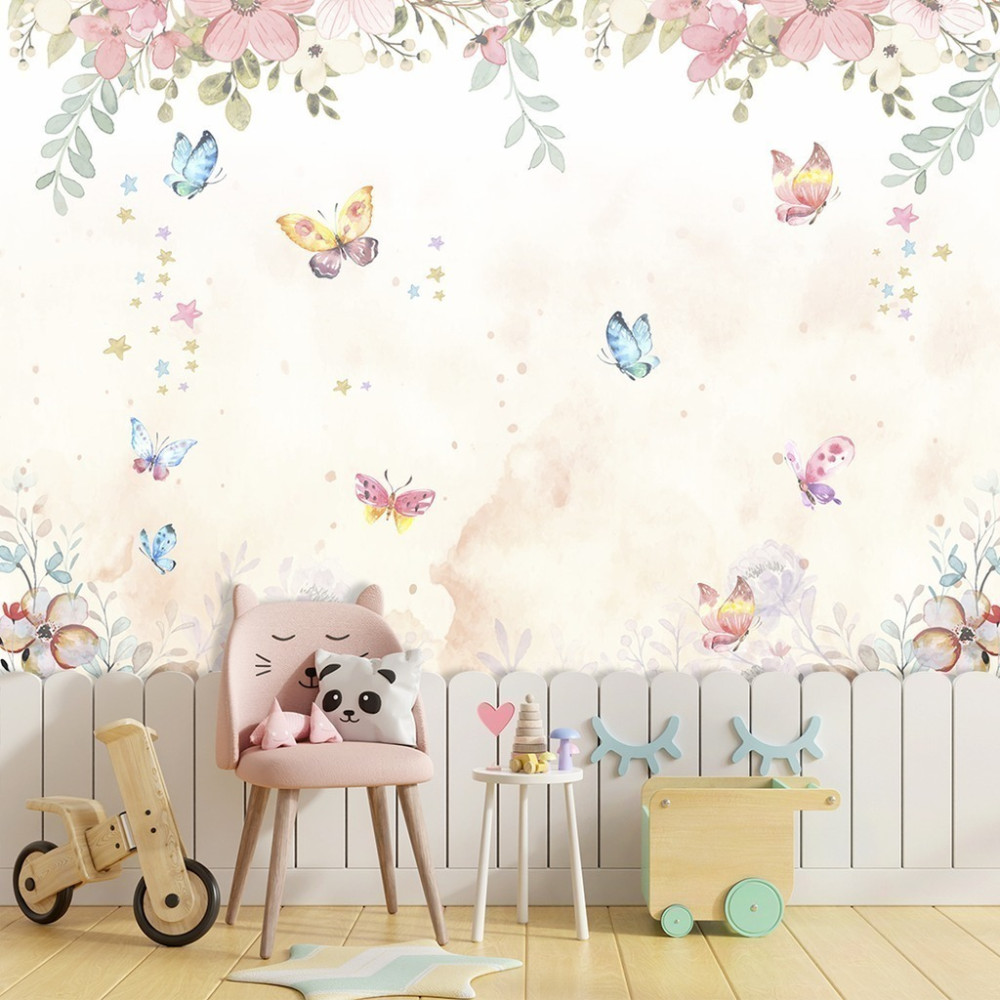 Papel de Parede Personalizado Infantil Floral Aquarela