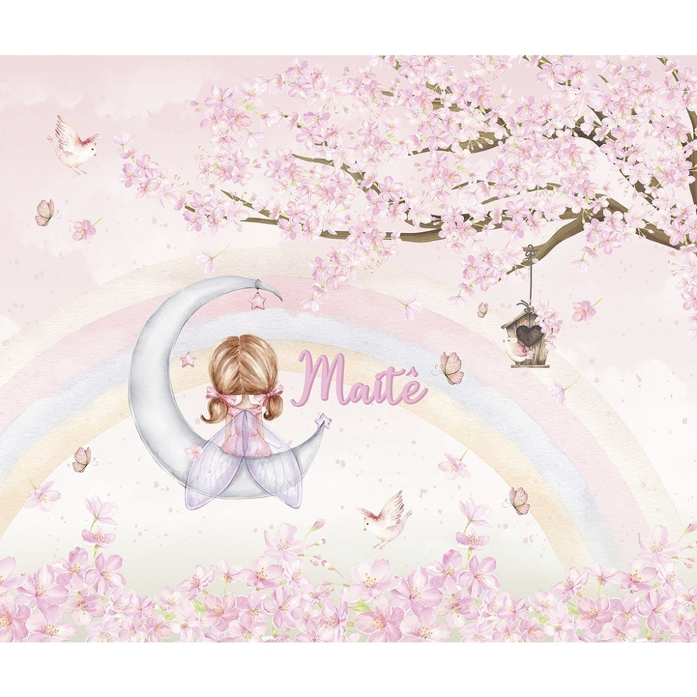 Papel de Parede Personalizado Fadinha na Lua Floral