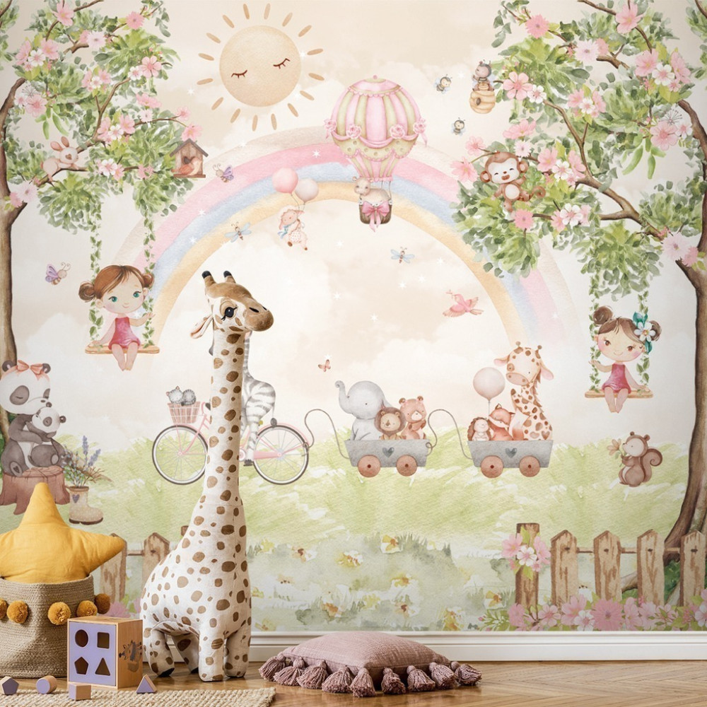 Papel de Parede Personalizado Passeio Fantástico dos Animais Cute