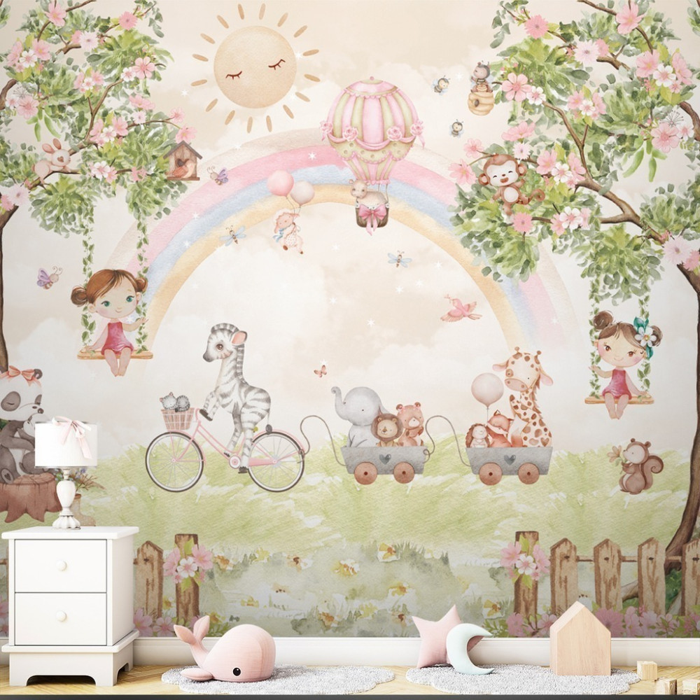 Papel de Parede Personalizado Passeio Fantástico dos Animais Cute