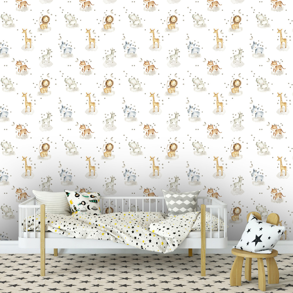 Papel de Parede Baby Noite Estrelada dos Animais Papel de Parede Baby Noite Estrelada dos Animais