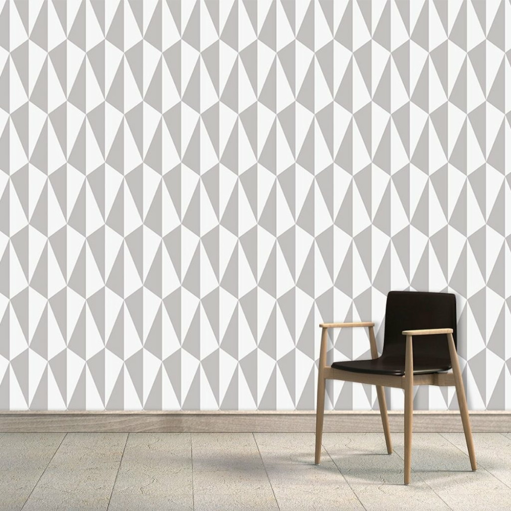 Papel De Parede Personalizado Triângulos Cinza e Branco