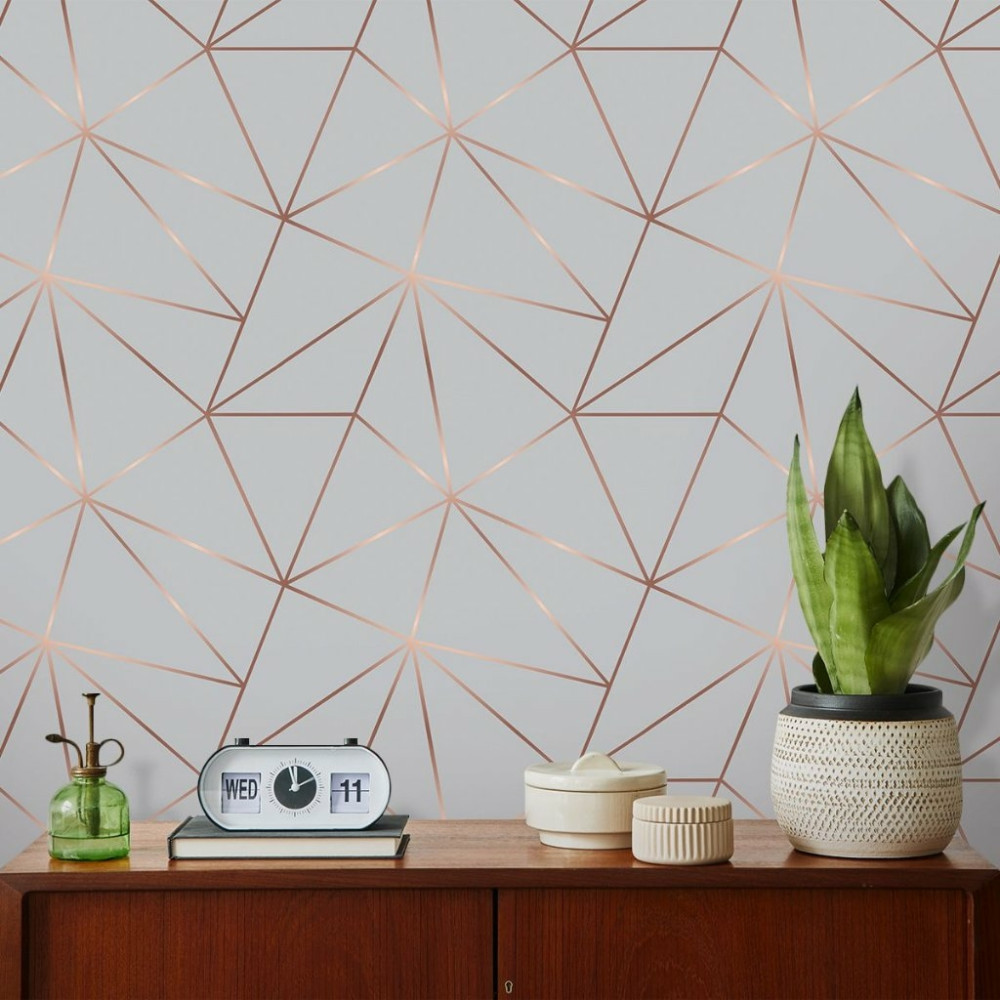Papel de Parede Zara Grey Cinza Com Rose Gold