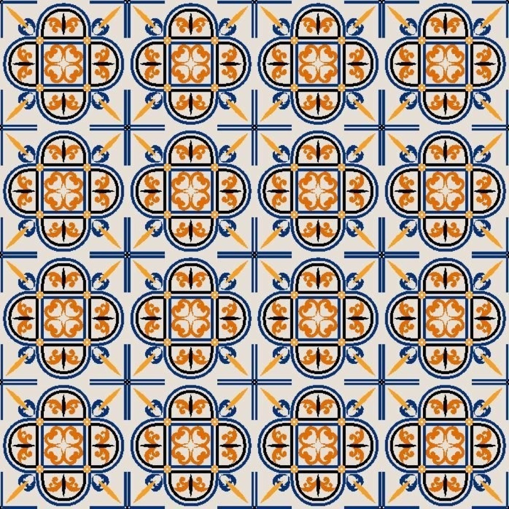 Adesivo de Azulejo Hidráulico Bege, Preto, Azul e Laranja