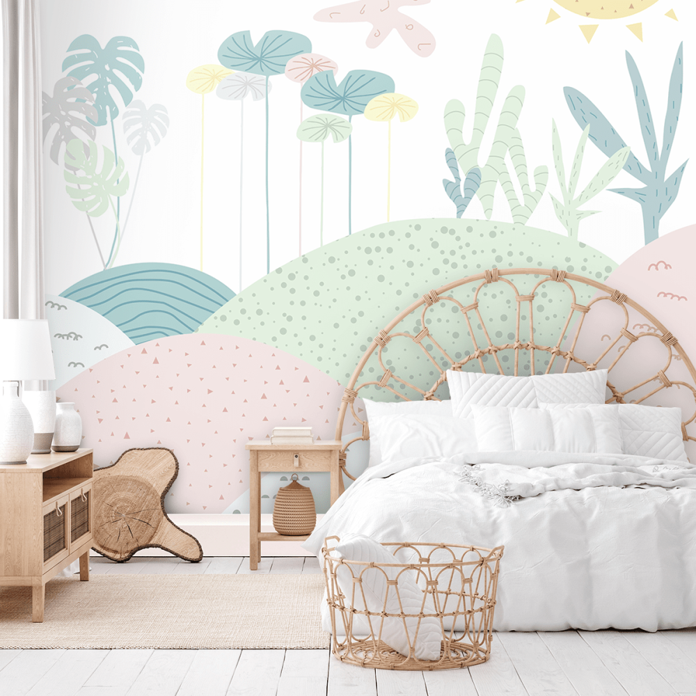 Papel de Parede Personalizado Jardim Secreto em tons Pastéis Papel de Parede Personalizado Jardim Secreto em tons Pastéis