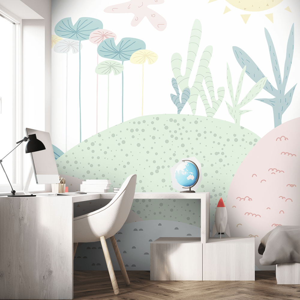 Papel de Parede Personalizado Jardim Secreto em tons Pastéis Papel de Parede Personalizado Jardim Secreto em tons Pastéis