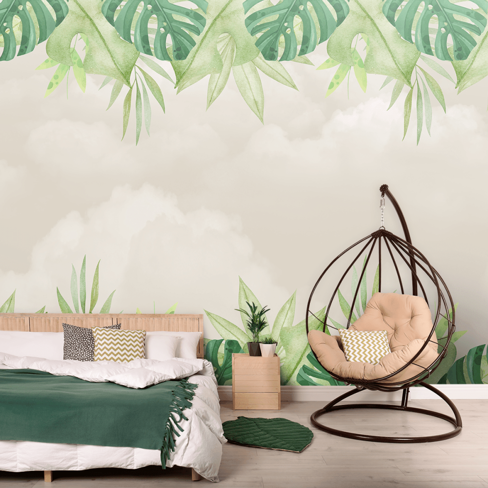 Papel de Parede Personalizado Folhas Tropicais