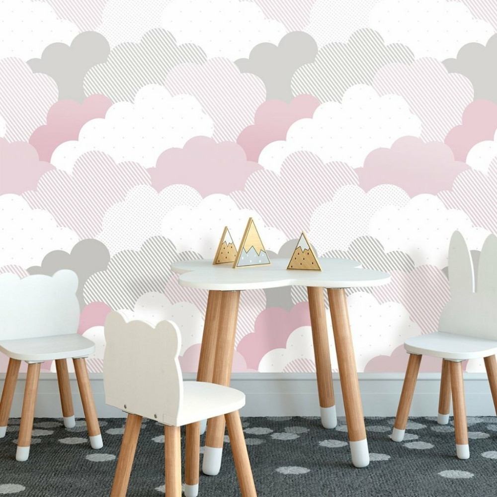Papel de Parede Baby Nuvens de Algodão Rosa