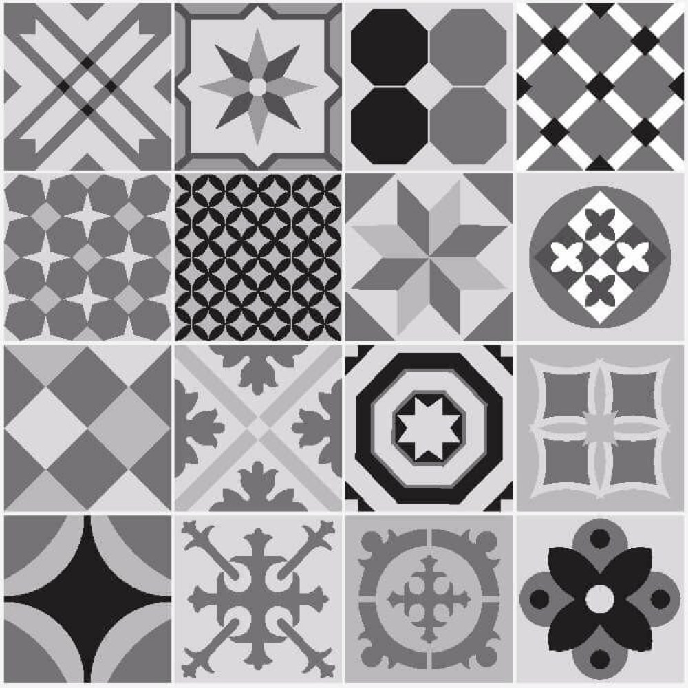 Adesivo de Azulejo Hidráulico Cinza e Preto