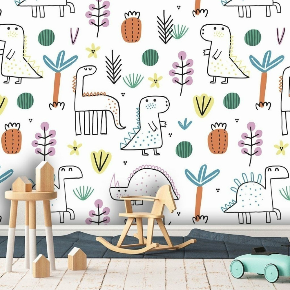 Papel De Parede Personalizado Dinossauros Coloridos
