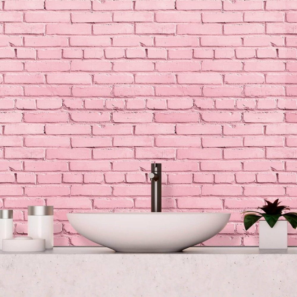 Papel de Parede Rosa Tijolos