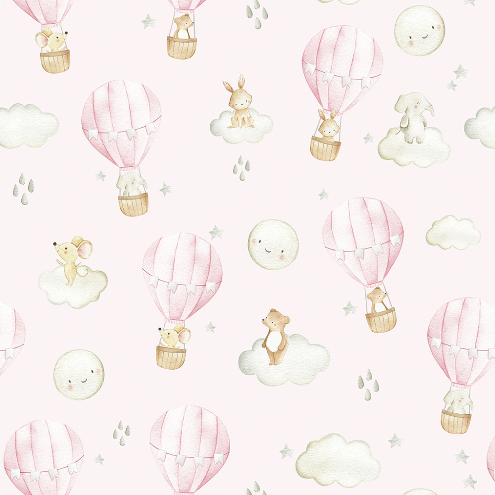 Papel de Parede Baby Balões Safari Rosa