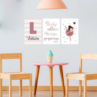 Kit de Placas Decorativas Sonhe Alto Pequena Bailarina