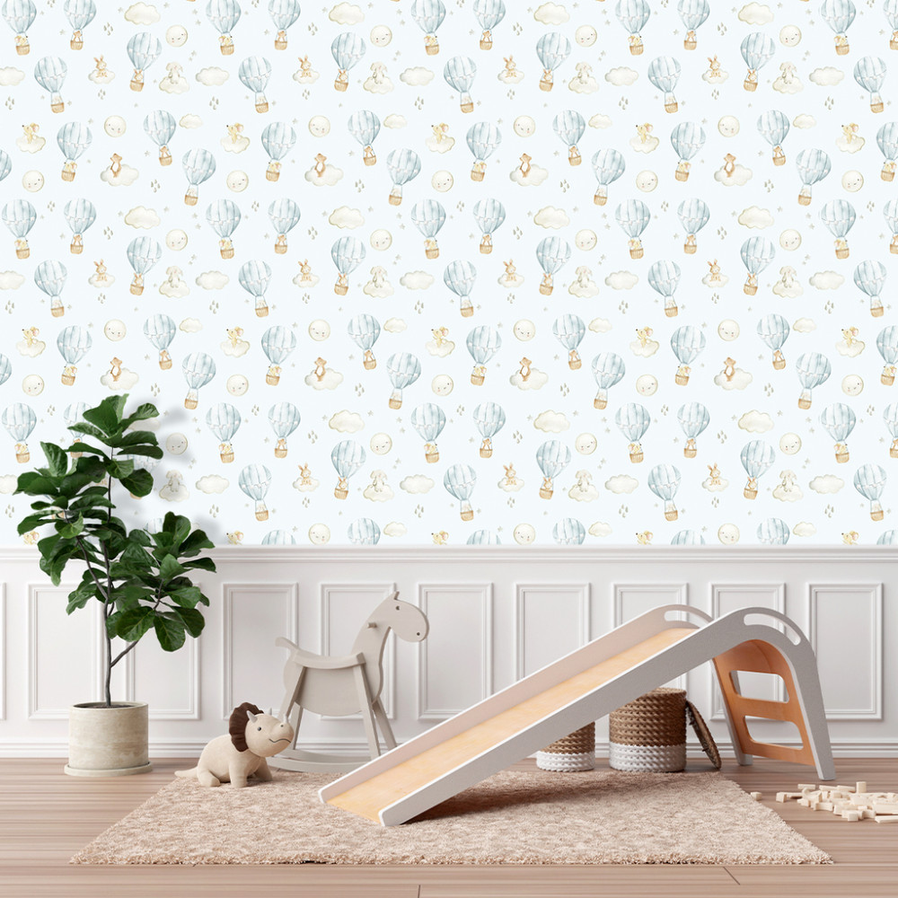 Papel de Parede Baby Balões Safari Blue