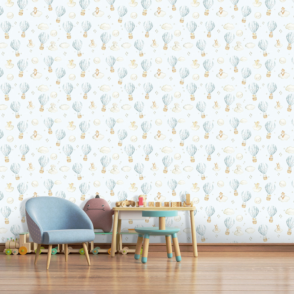 Papel de Parede Baby Balões Safari Blue