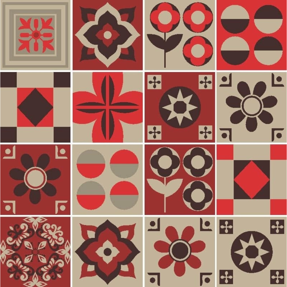 Kit Adesivo Azulejo em Tons de Bege e Vermelho Kit Adesivo Azulejo em Tons de Bege e Vermelho