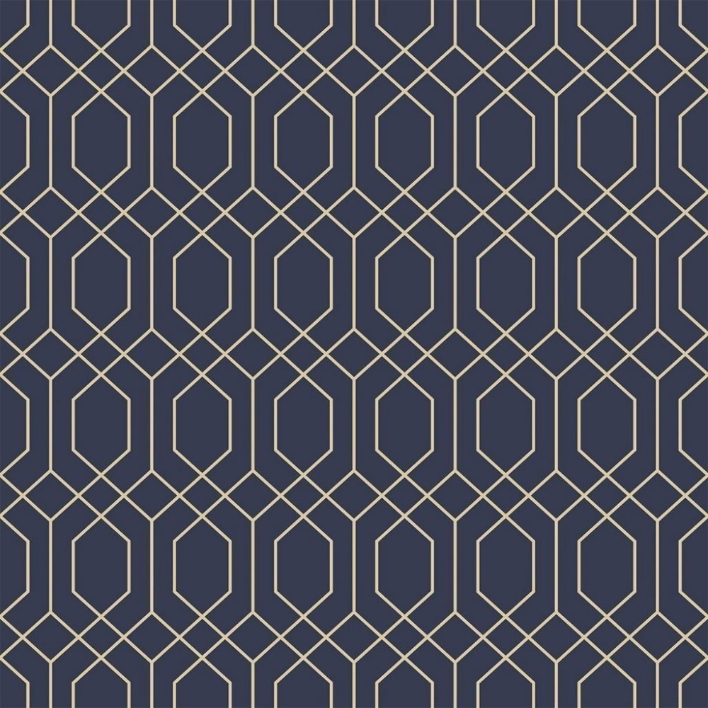 Papel de Parede Personalizado Geométrico Azul e Dourado