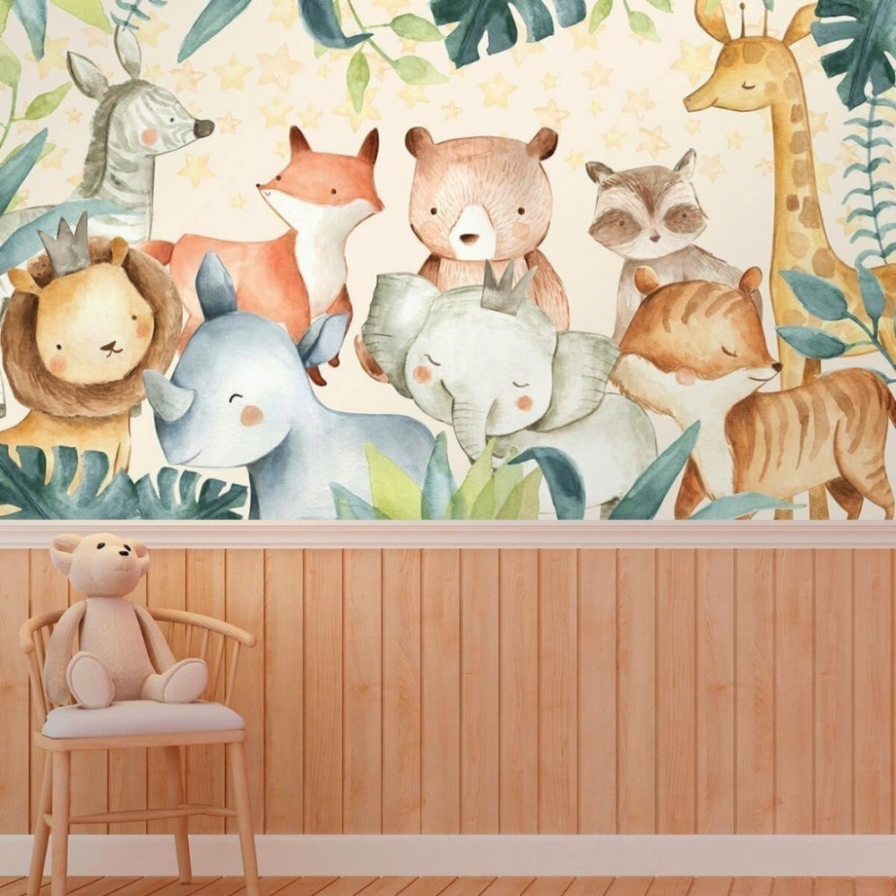 Papel de Parede Personalizado Safari Animais Aquarela