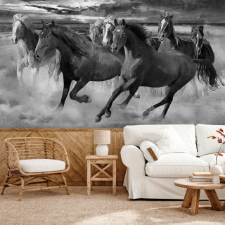Papel De Parede Personalizado Cavalos P&B
