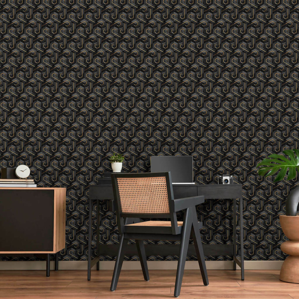 Papel de Parede Geométrico Black Elegante Papel de Parede Geométrico Black Elegante