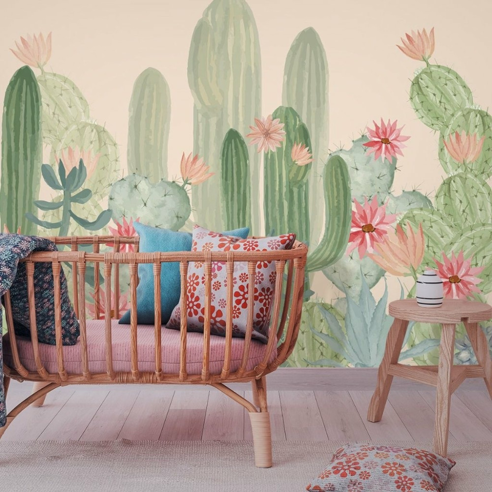 Papel de Parede Personalizado Cactos Aquarelas