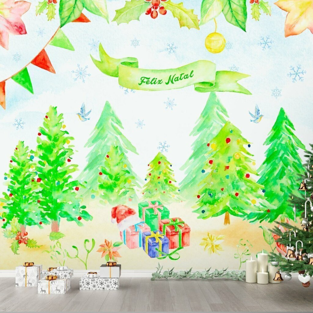 Papel de Parede Personalizado Árvore de Natal Papel de Parede Personalizado Árvore de Natal
