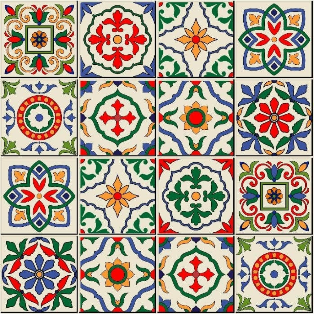 Papel de Parede Azulejo em Tons Coloridos