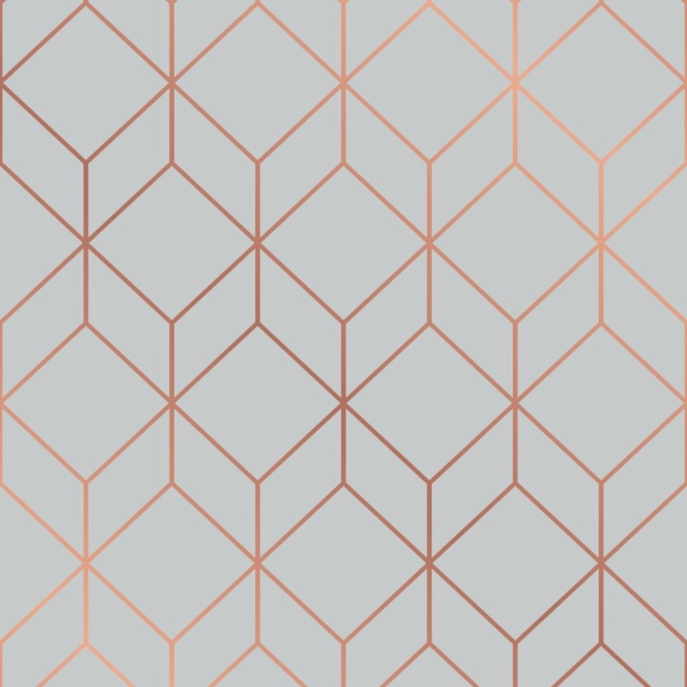 Papel de Parede Geométrico Stylish Cinza com Rose Gold